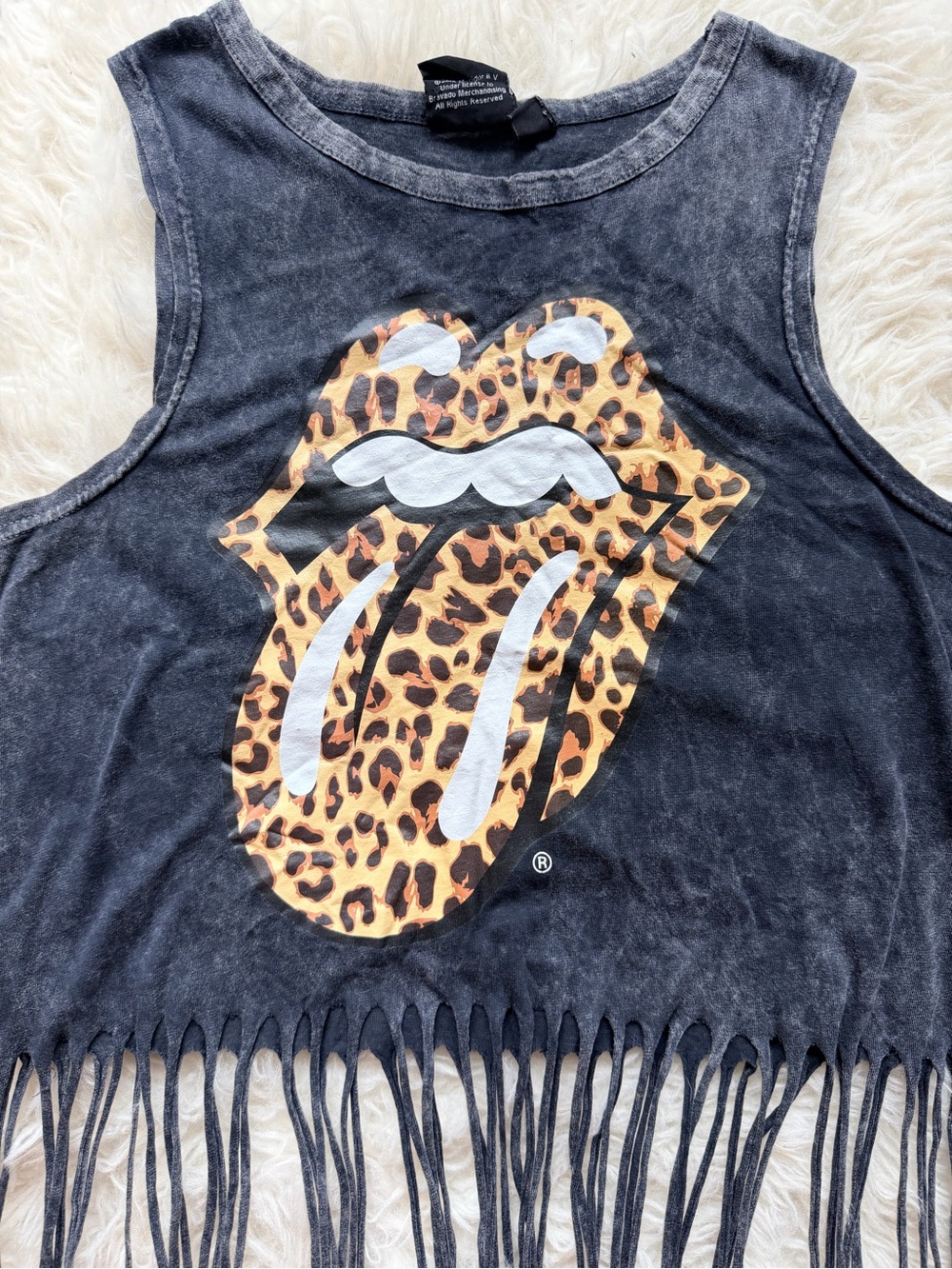 Rolling Stones Leopard Print Fringe Tank